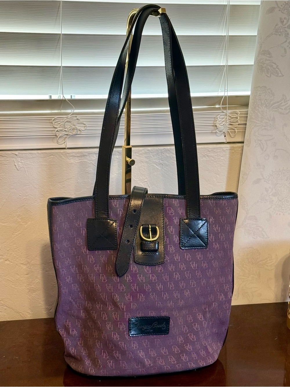 Dooney & Bourke Purple Tote with Black Trim